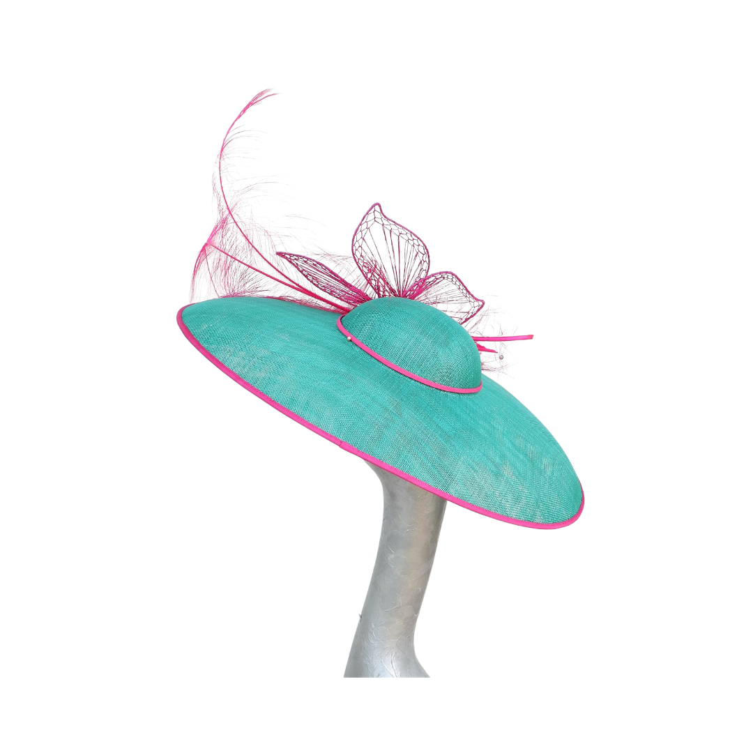 Lois - Emerald Green & Hot pink Feature Hat
