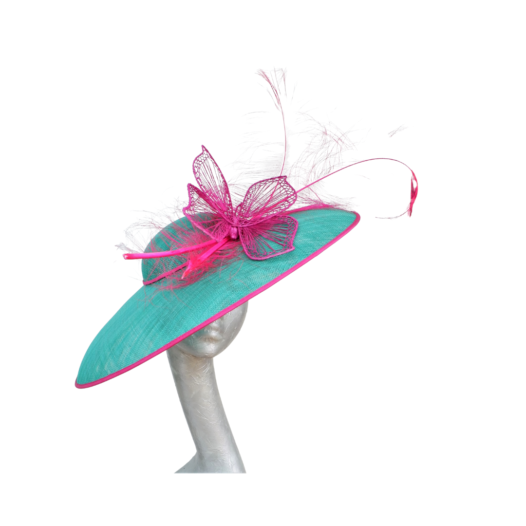 Lois - Emerald Green & Hot pink Feature Hat