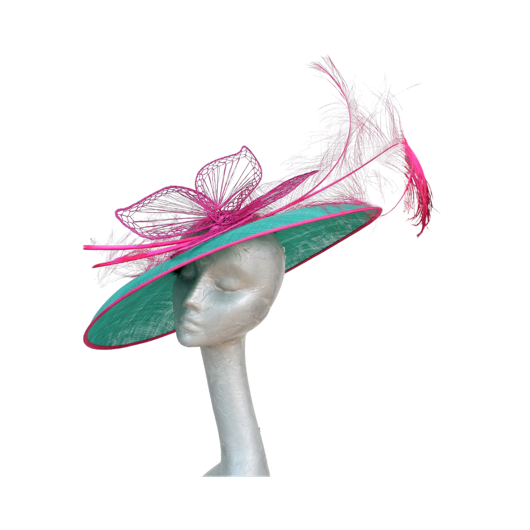 Lois - Emerald Green & Hot pink Feature Hat