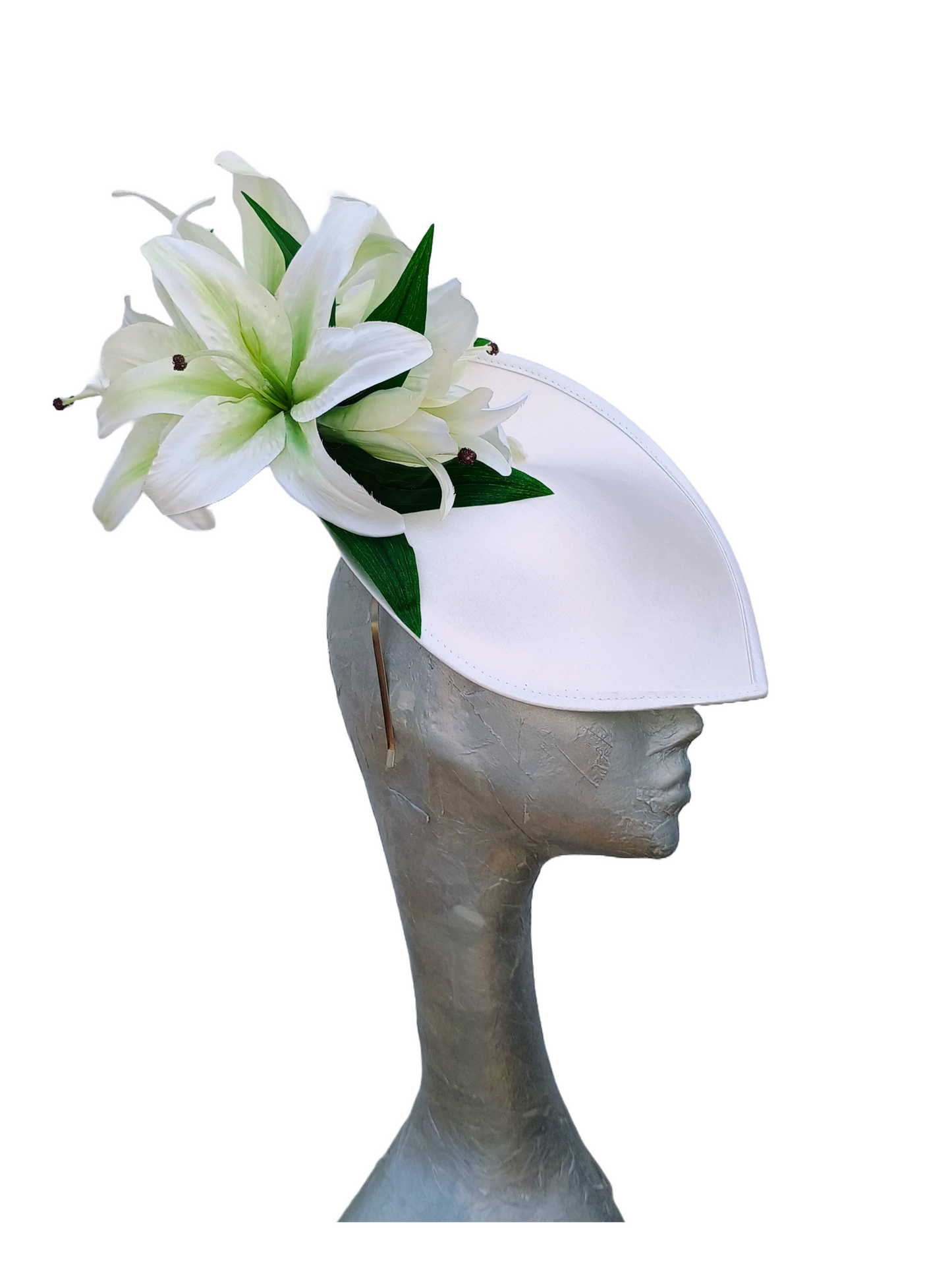 Mandala - Off white duchess satin & lily hatinator