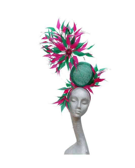 Mori - Emerald Green & Barbie Pink Fascinator