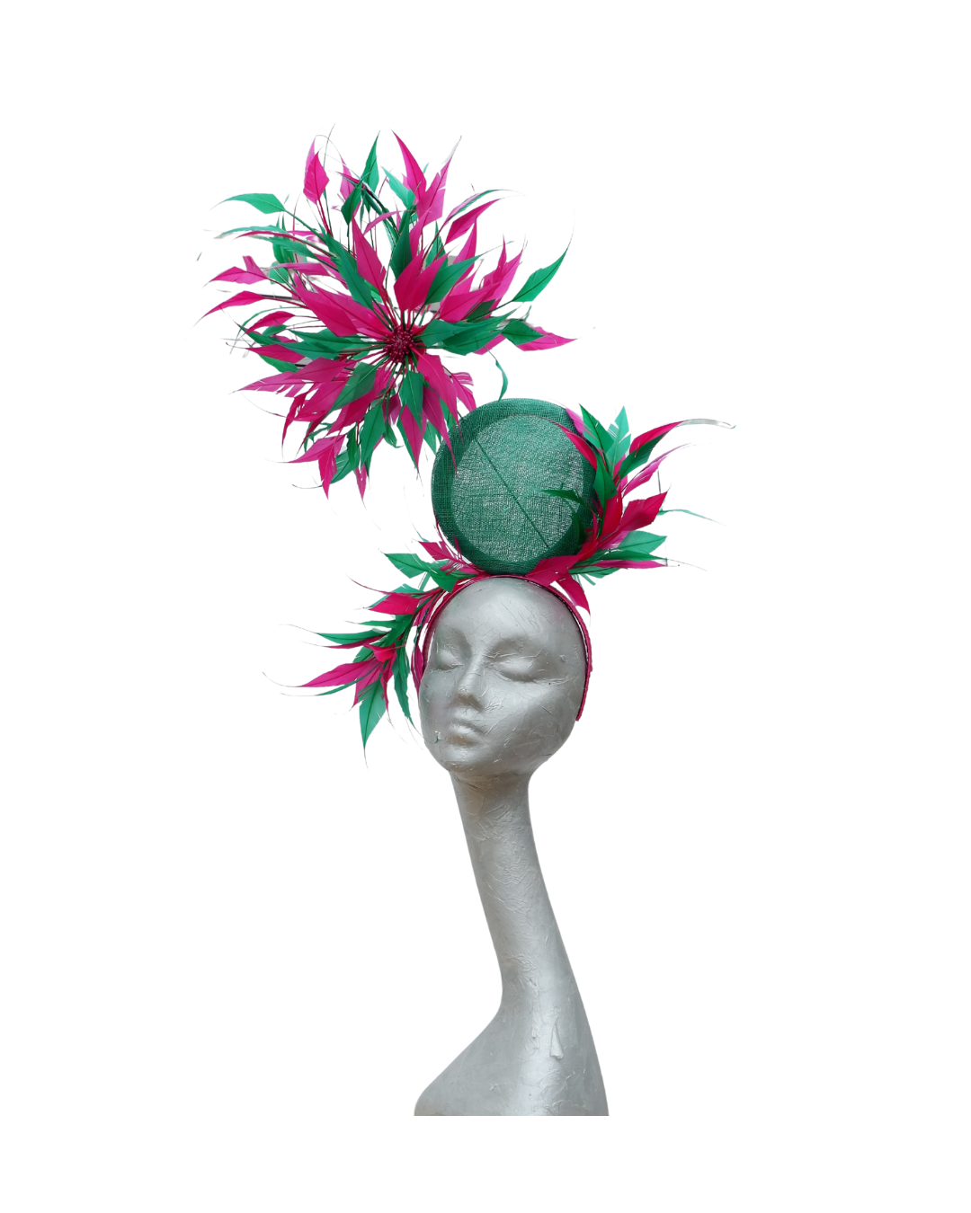 Mori - Emerald Green & Barbie Pink Fascinator