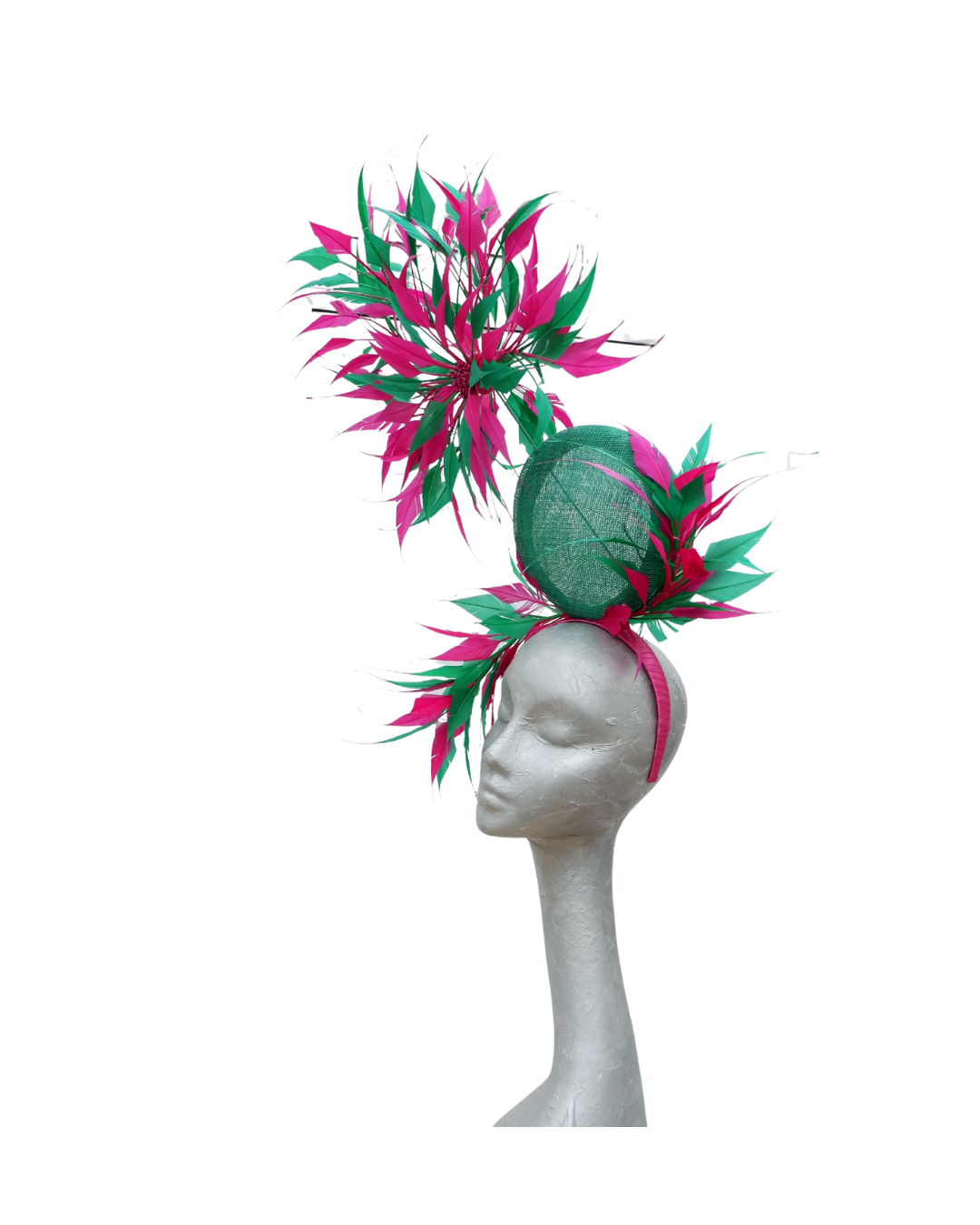 Mori - Emerald Green & Barbie Pink Fascinator