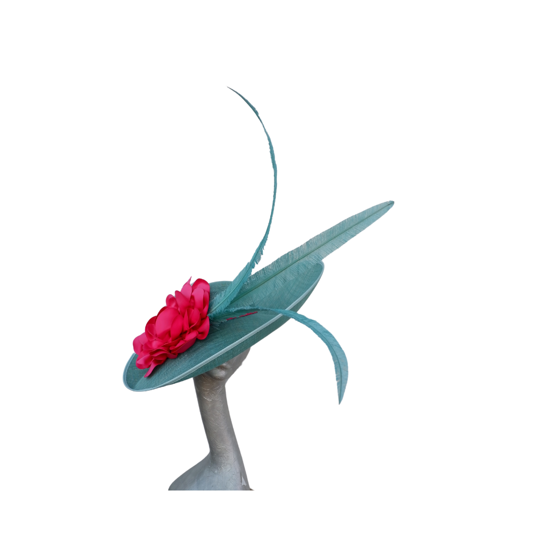 Sienna - Lagoon/Jade and hot pink  large sweeped brim hat