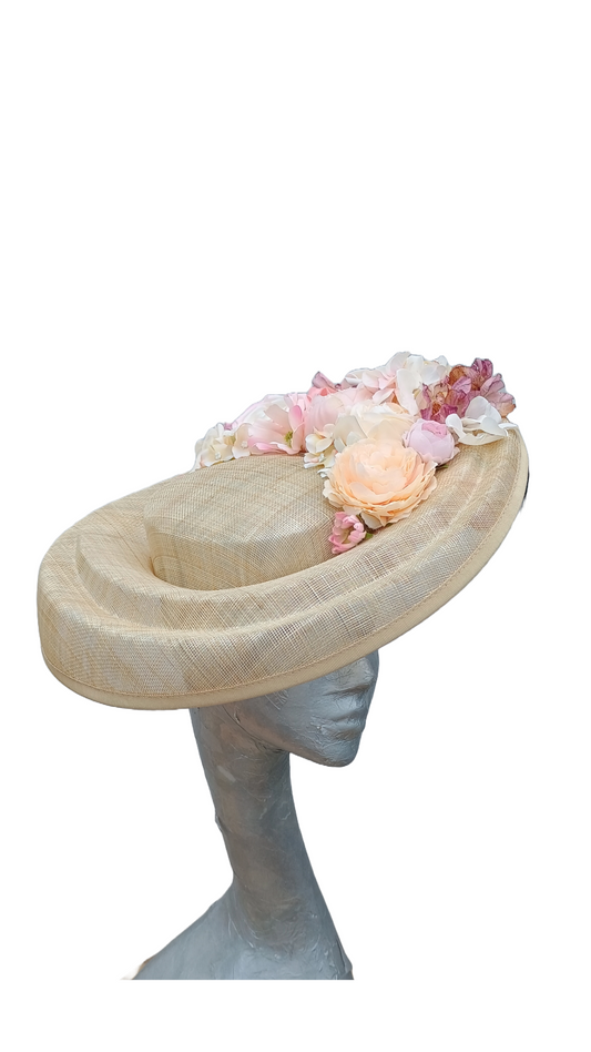 Bernie - Floral Hat in Natural & Pinks/Peaches