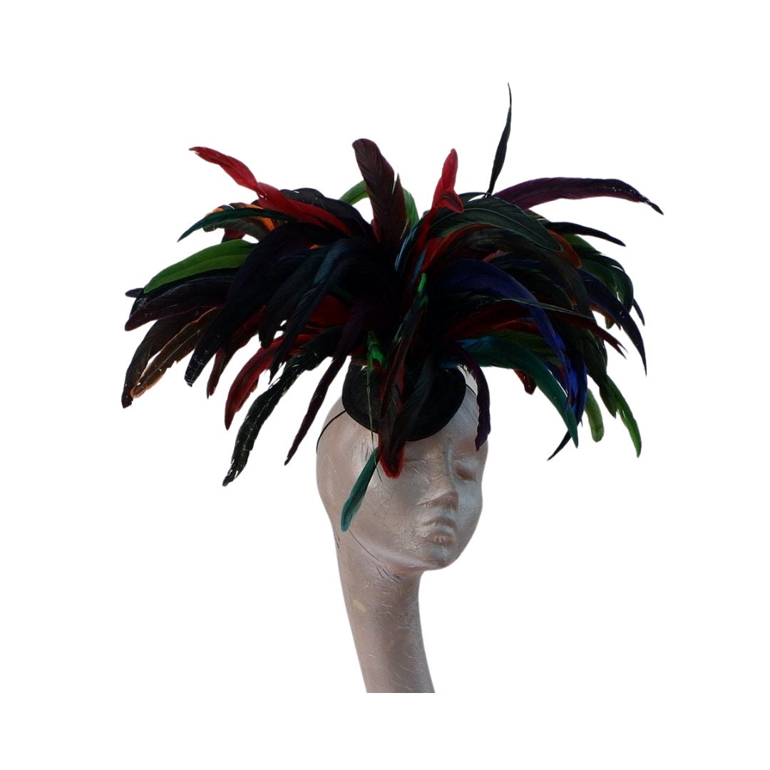 Carnival  - Stunning Multicoloured Burlesque feather fascinator/hatinator by Hats2go