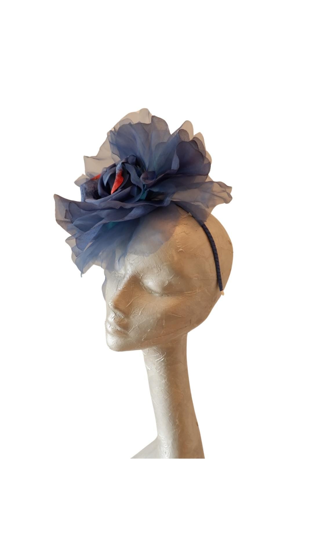 Ava--- Oxford Blue silk/organza 12" flower fascinator