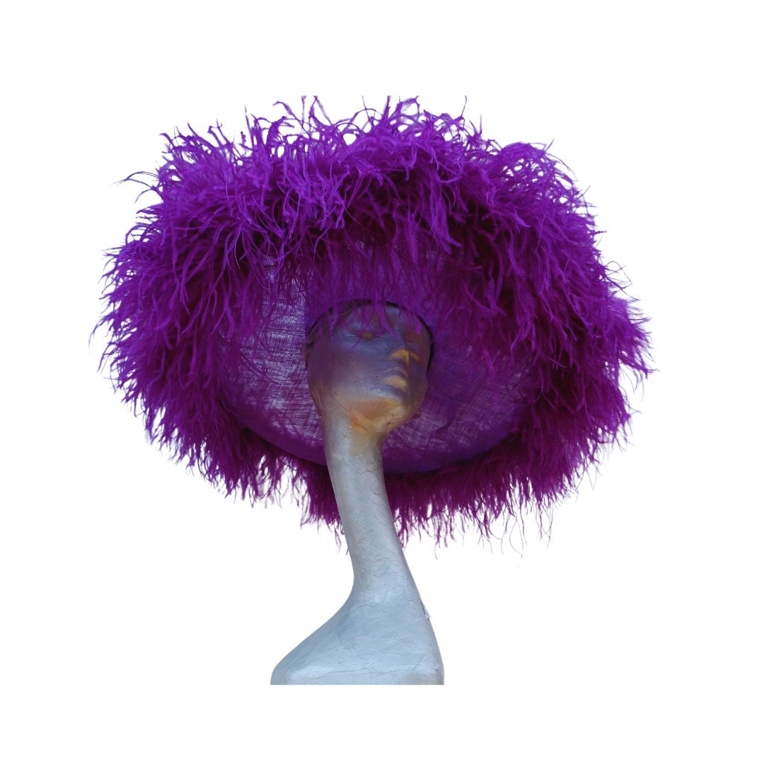 Emma - Extra large Hat with Ostrich feather boa in Two Tone Purple
