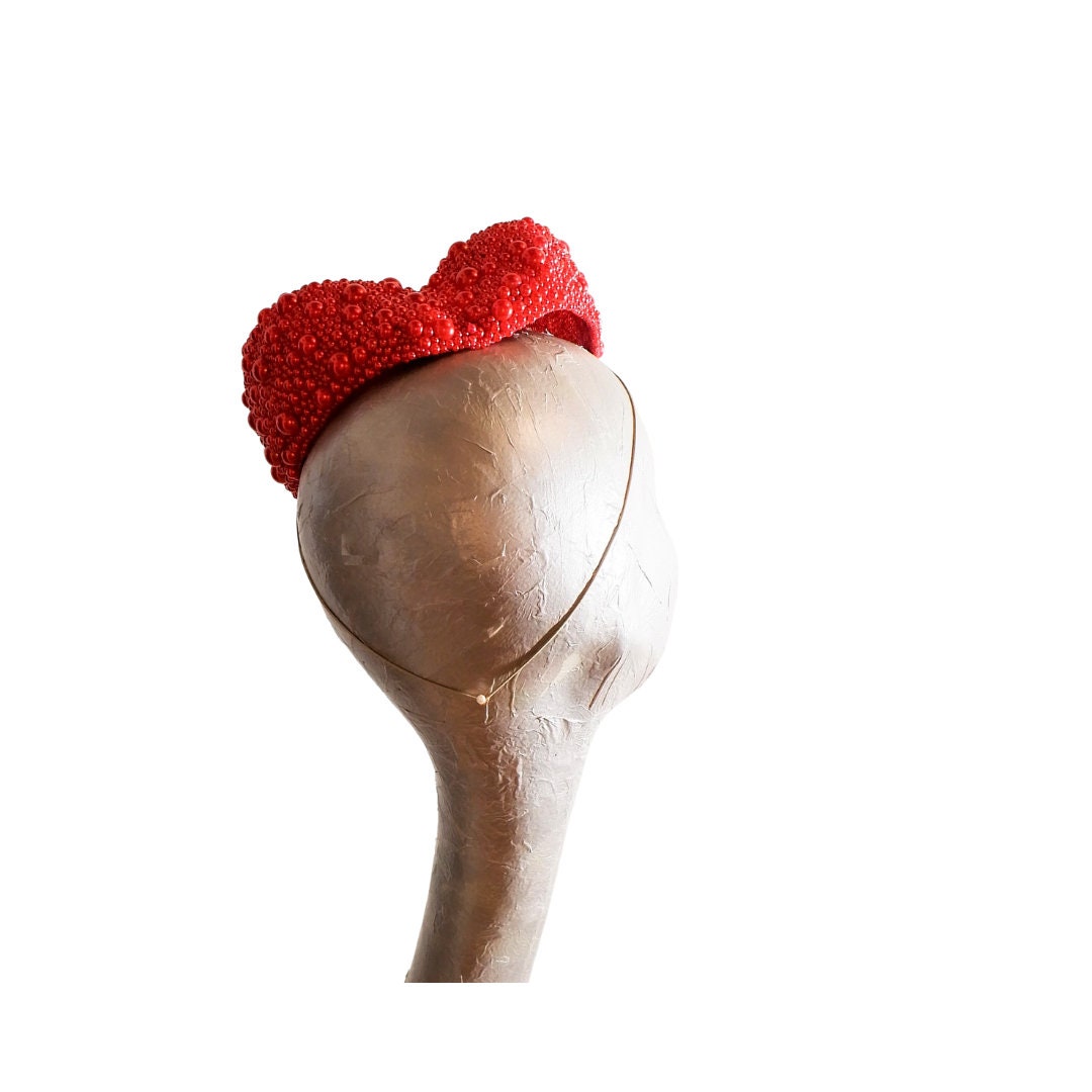 Valentine - Red Heart Beaded Cocktail hat