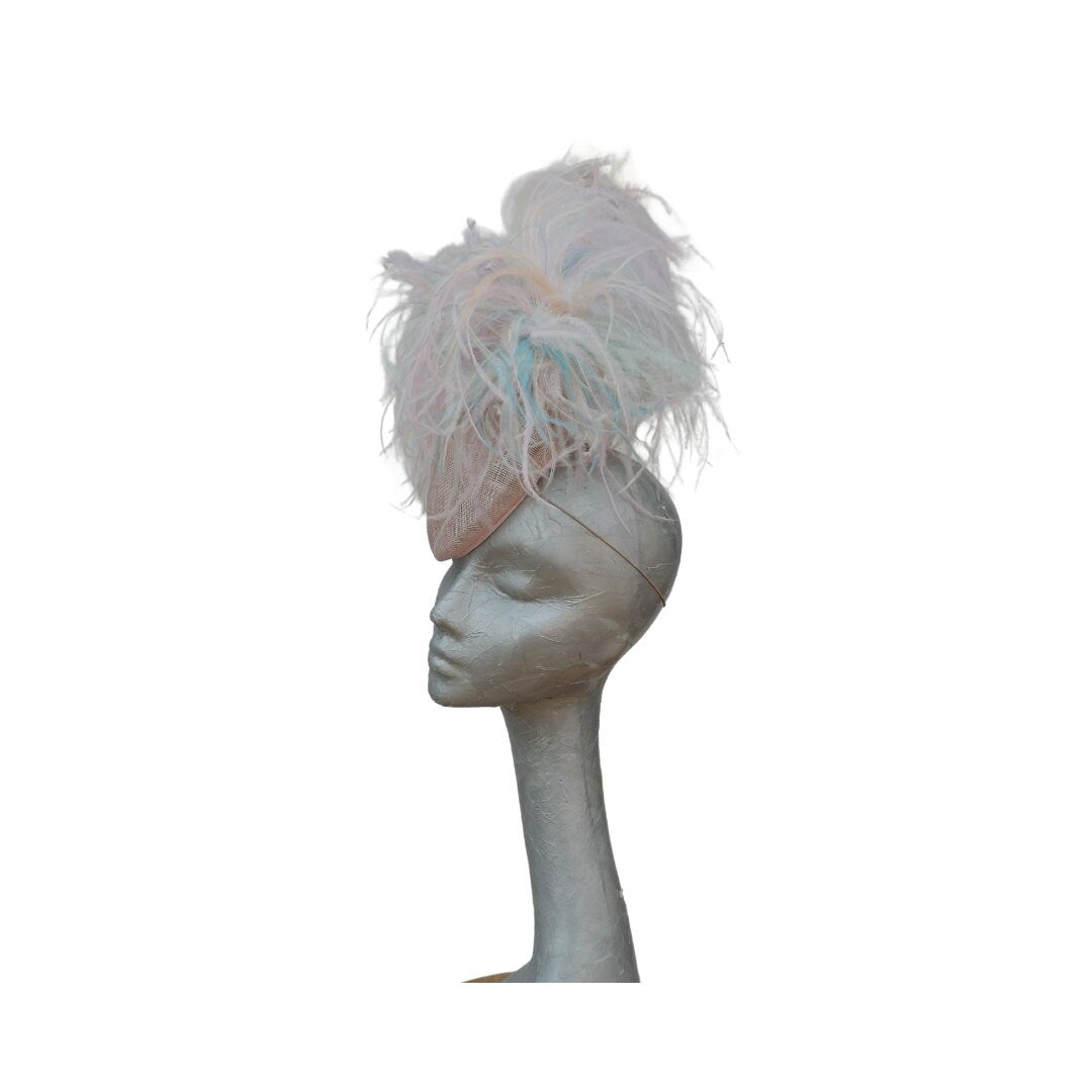 Trixie -- Nude  Pear shaped pillbox with Multicoloured feather detail
