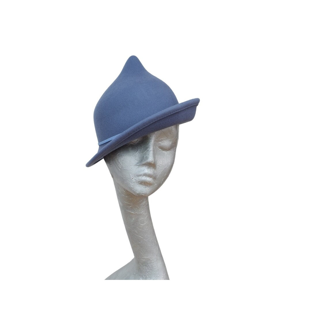 Luna - Blue Wool Felt Witches Hat
