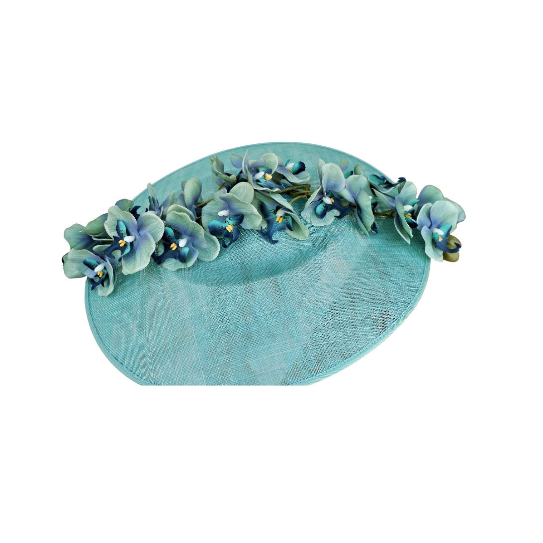 Natalia -- Medium Oval Aqua with two tone Aqua,duck egg, green, blue orchids