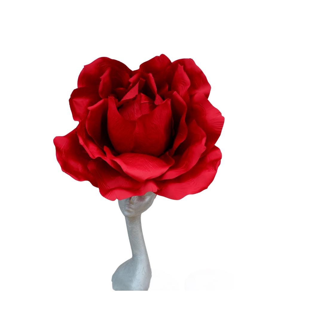 Lizzy - Oversized 75 cm  Red Silk Rose Fascinator