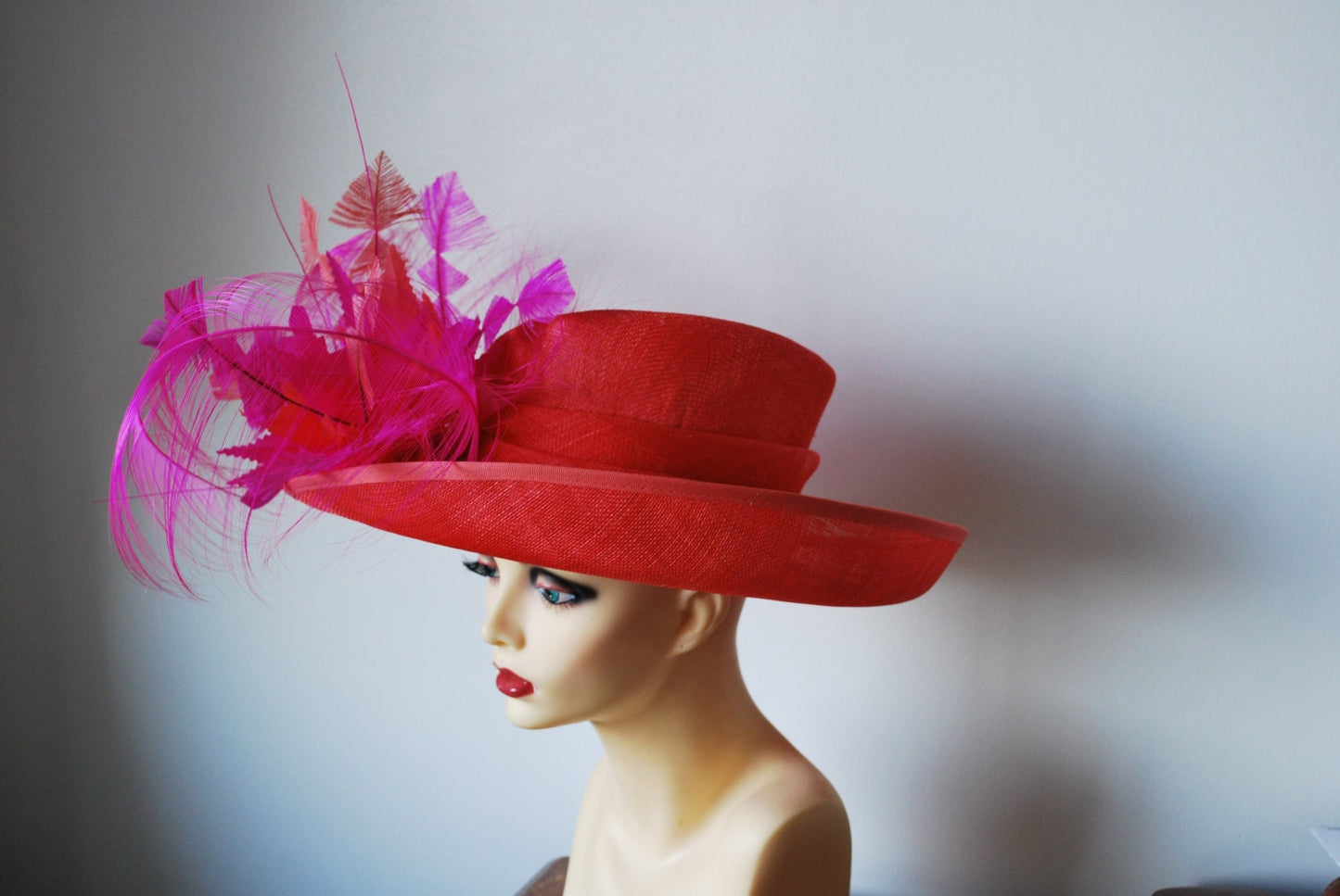 Amelia-- Coral Orange & Cerise feature hat