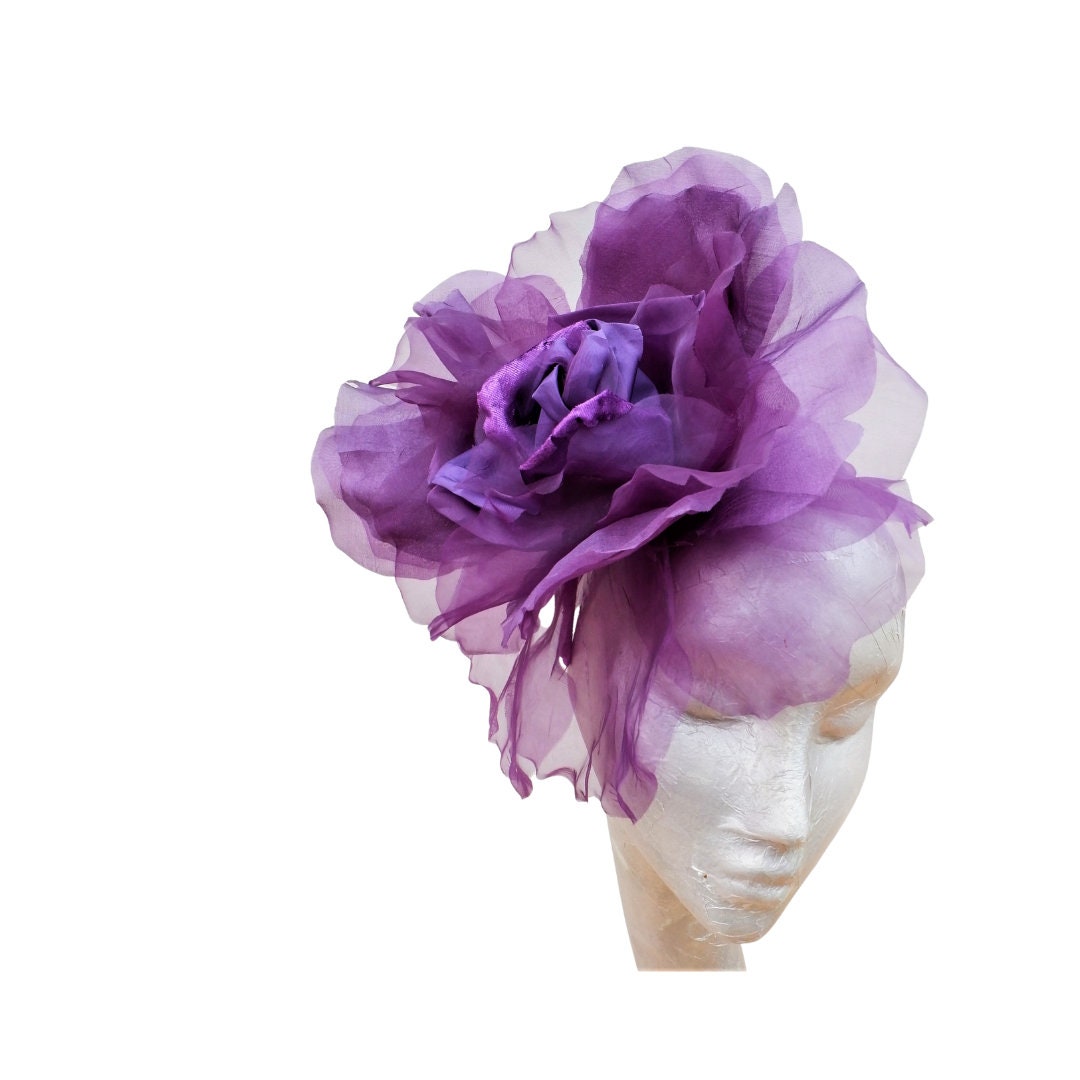 Ava---Purple 12" silk/organza Rose fascinator