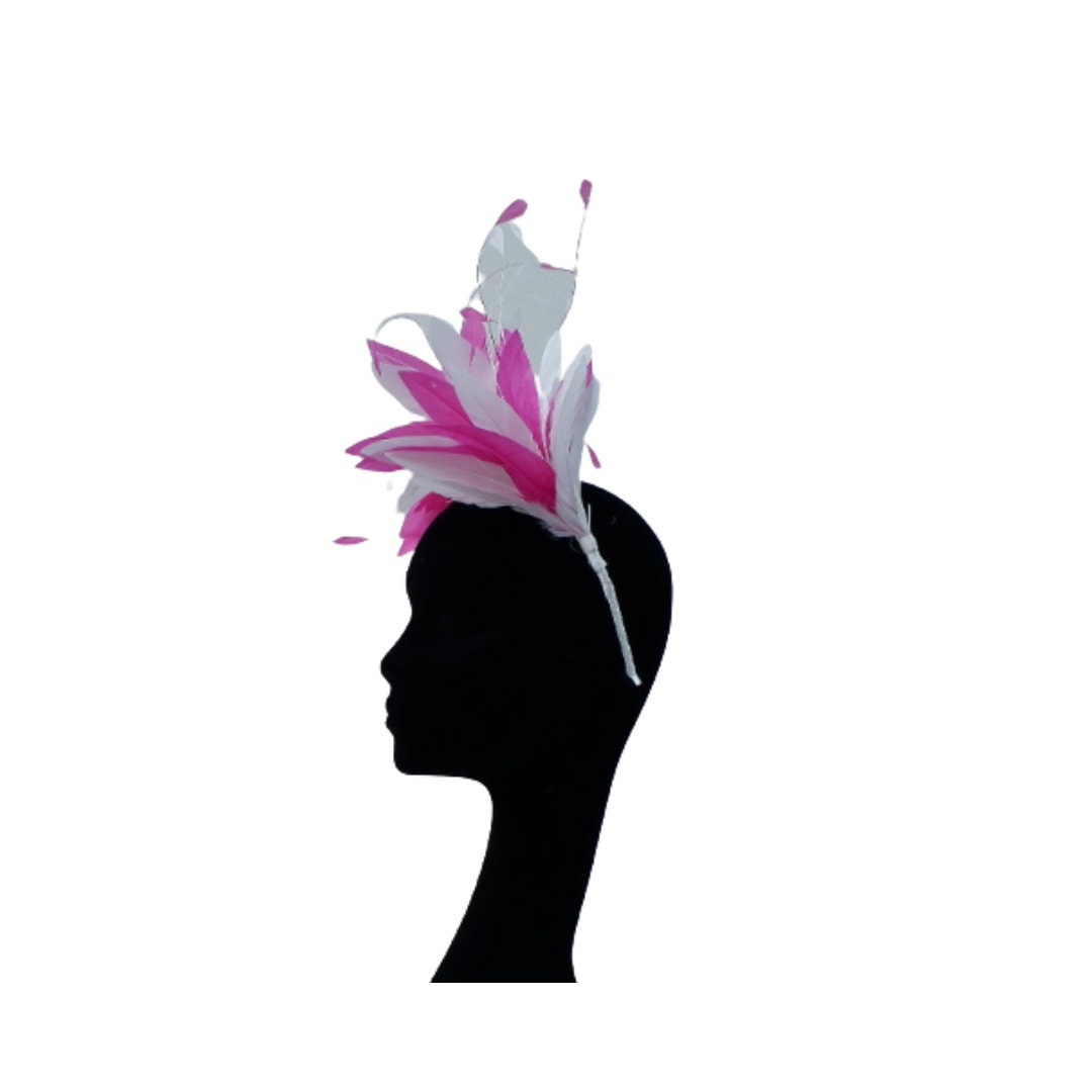 Beautiful feather fascinator in Magenta &Ivory by Hats2go - Also available i over 50 colours