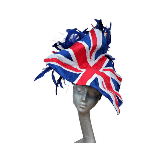 Union Flag - Red, White & Blue Silk and Feather Hatinator Royal Ascot Jubilee showpiece 2022