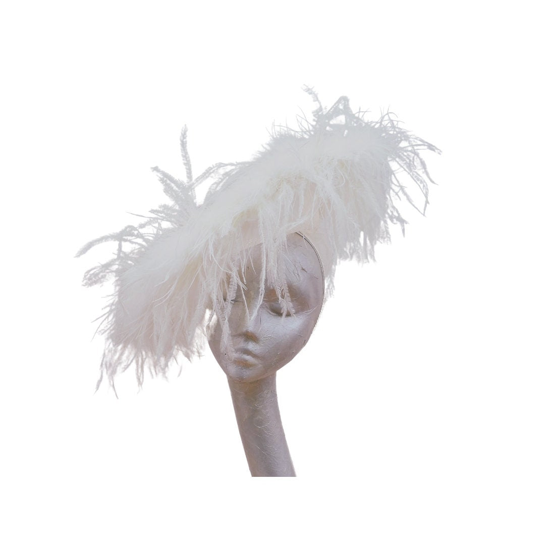 Giselle Ivory Saucer fascinator with Ivory Ostrich Feathers