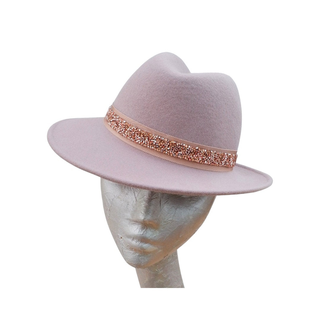 Rhondon - Blush Trilby Rose Gold Diamante trim