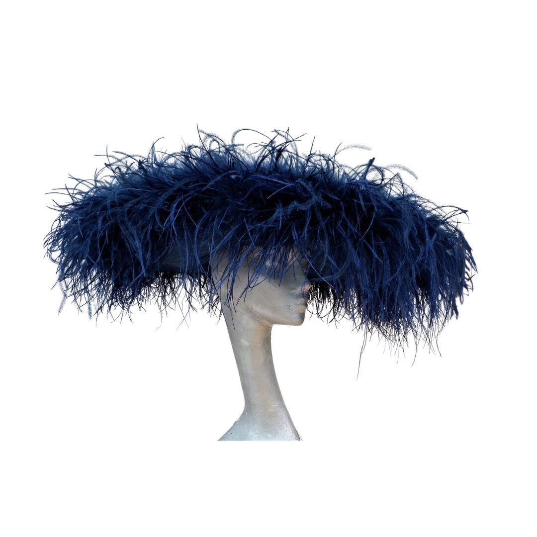 Emma - Extra large Hat with Ostrich feather boa in Navy
