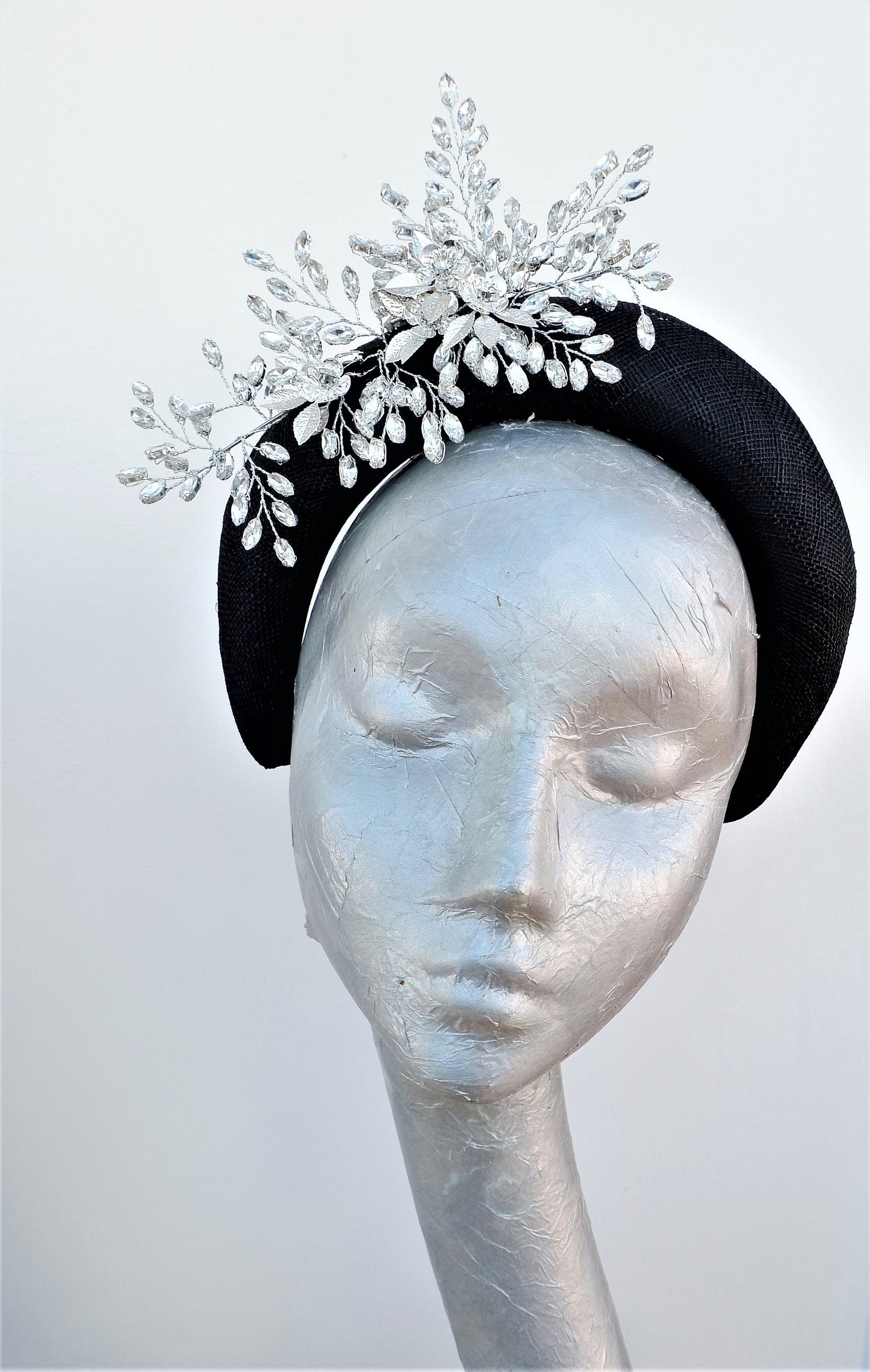 Selina - Black & Diamante Halo Fascinator Headband
