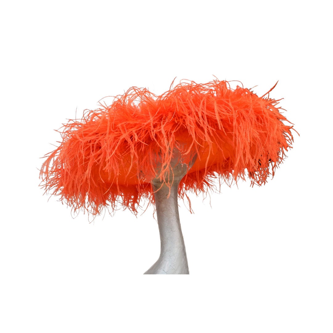 Emma - Extra large Hat with Ostrich feather boa in Orange