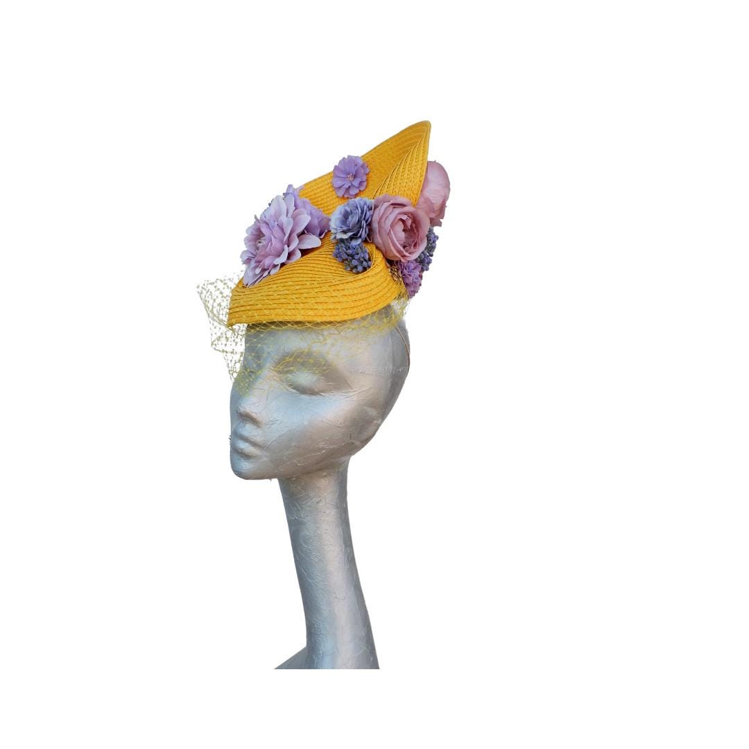 Charlotte - Yellow and Lilac cocktail hat