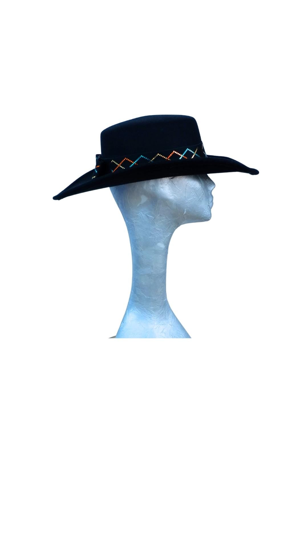 Tex - Black wide brim wool Fedora Hat