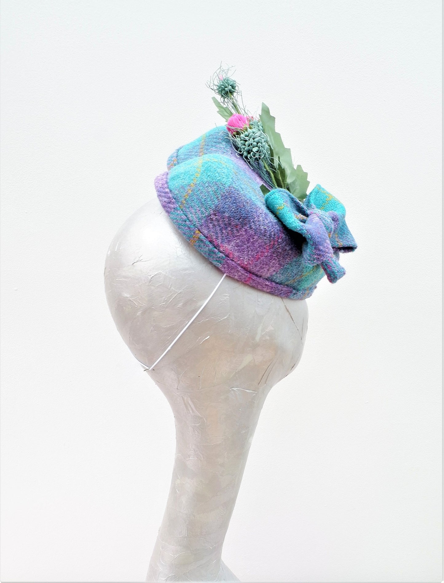 McGregor- Turquoise,Pink & Lilac Harris Tweed Heart Pillbox