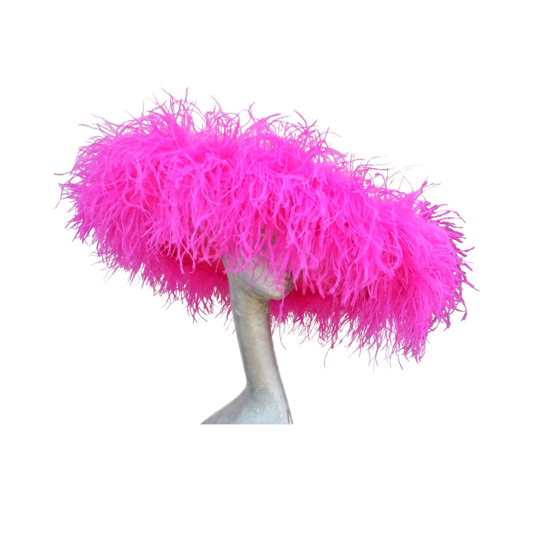 Emma - Extra large Hat with Ostrich feather boa in Two tone Fuchsia & Cyclamen