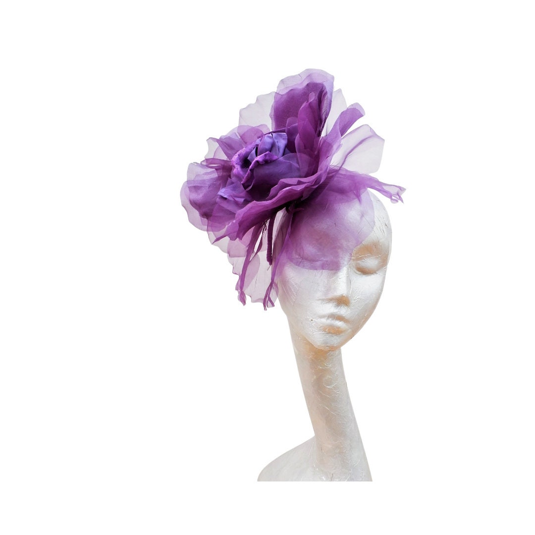 Ava---Purple 12" silk/organza Rose fascinator