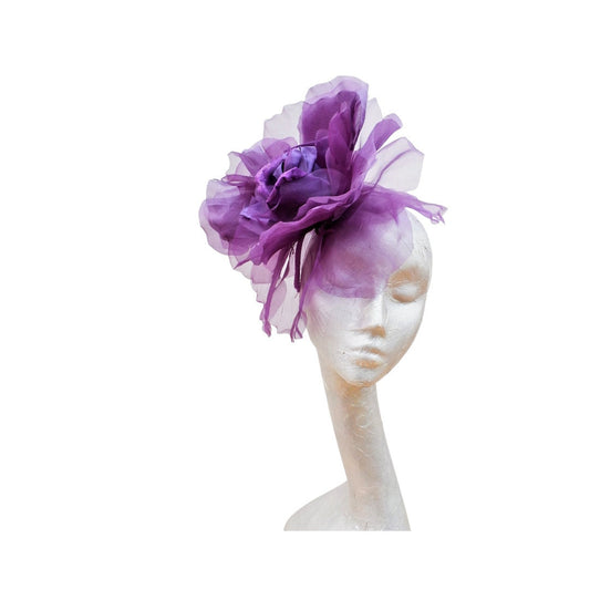 Ava---Purple 12" silk/organza Rose fascinator