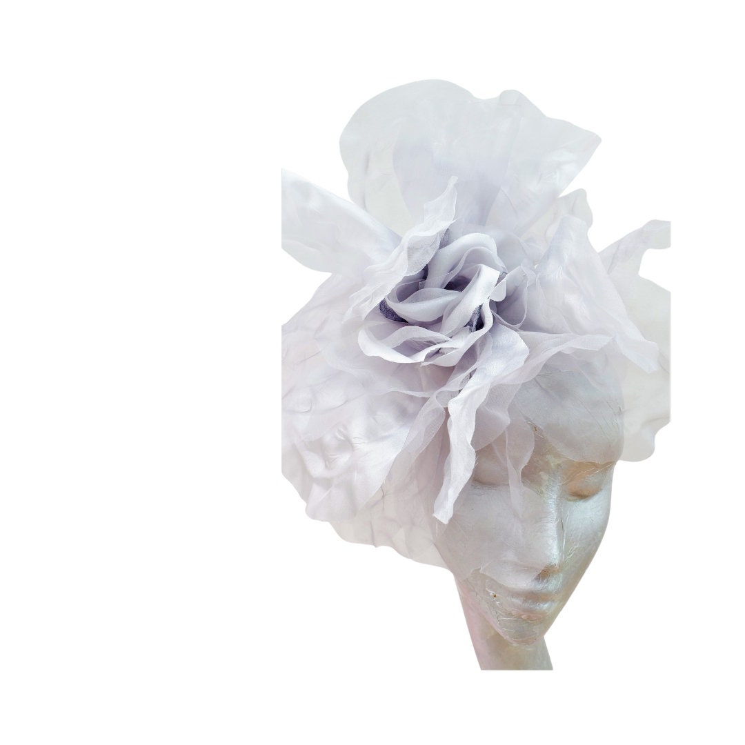 Ava-- Silver  silk organza 12 inch flower  fascinator