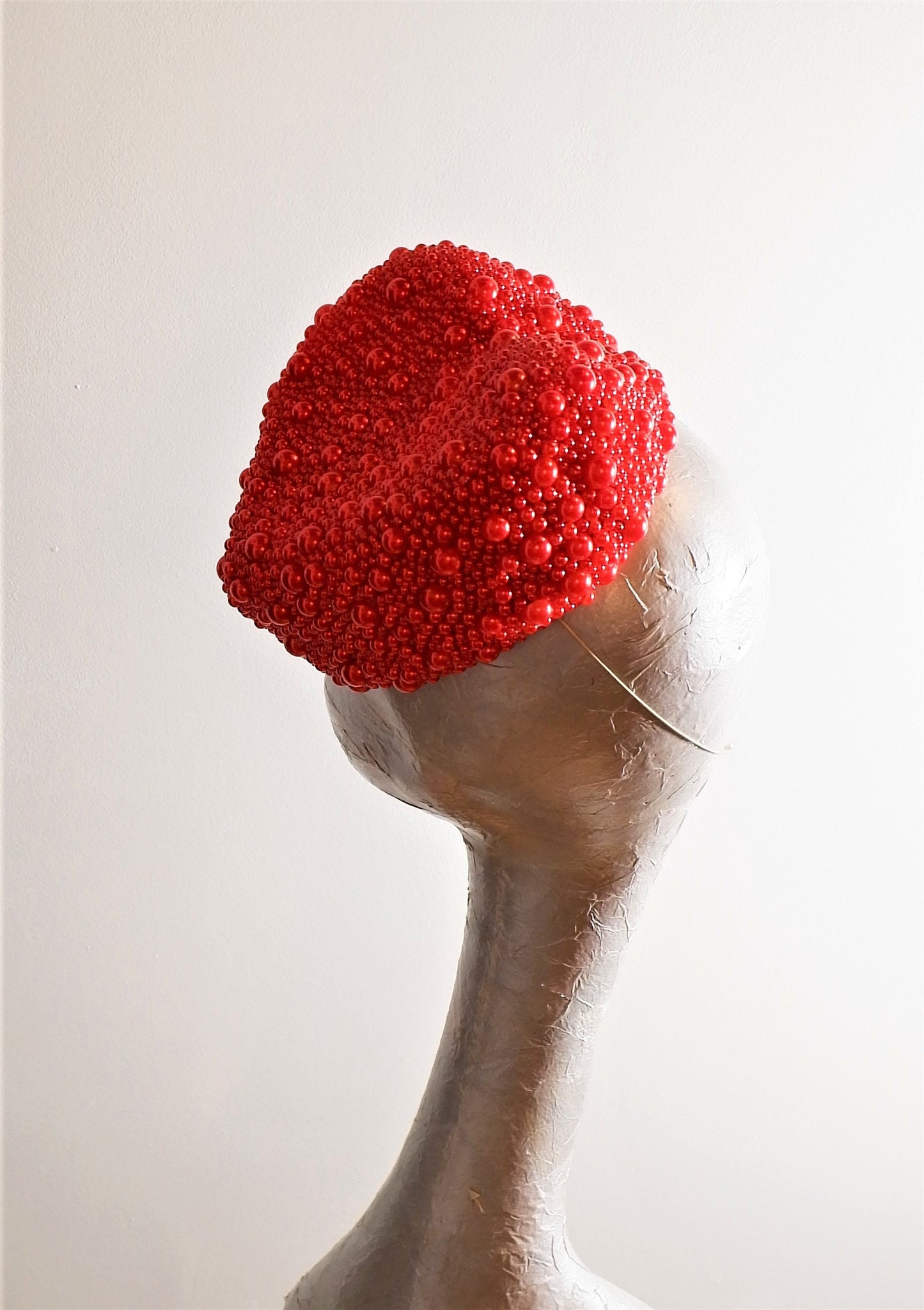 Valentine - Red Heart Beaded Cocktail hat