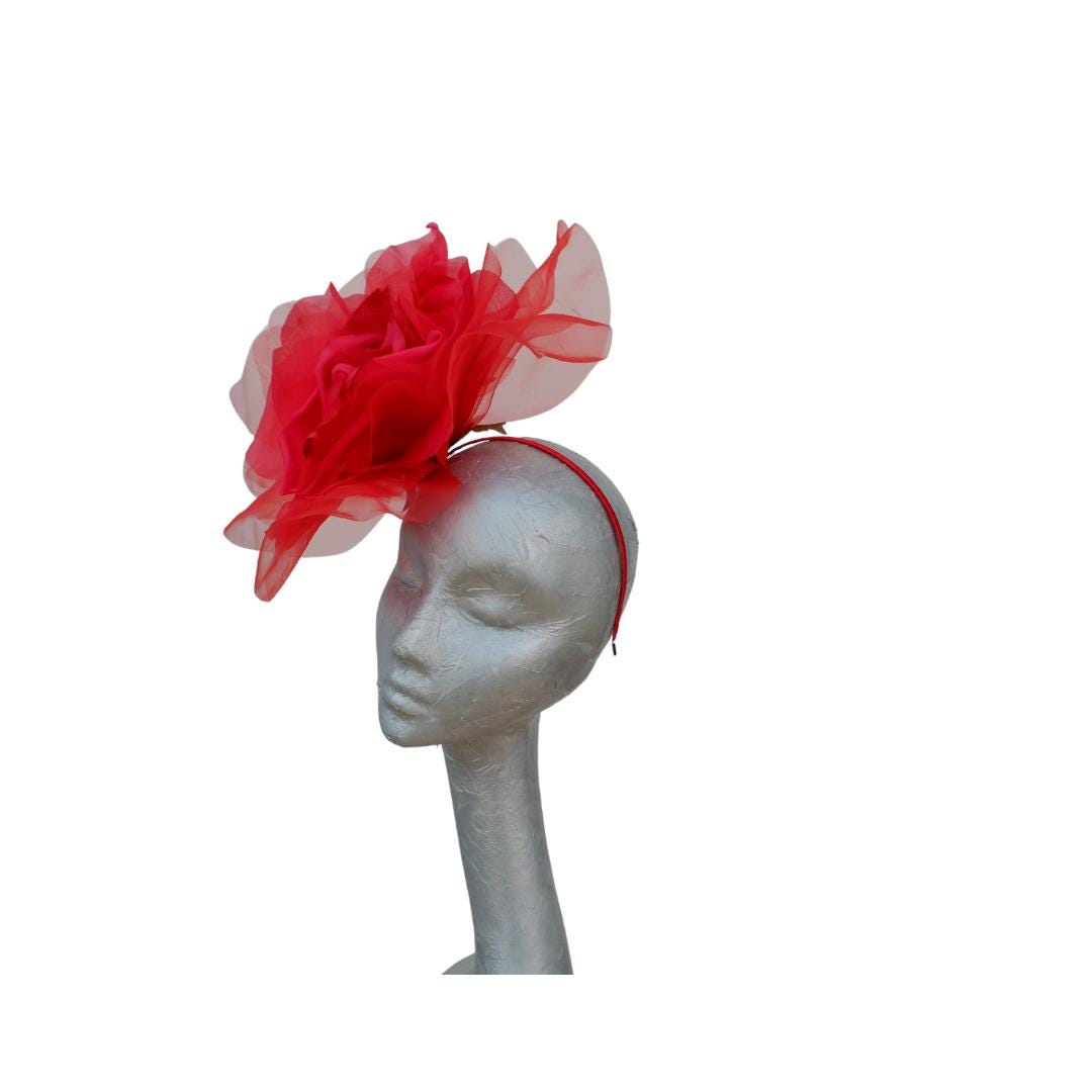 Ava--- Scarlet Red silk/organza 12" flower fascinator