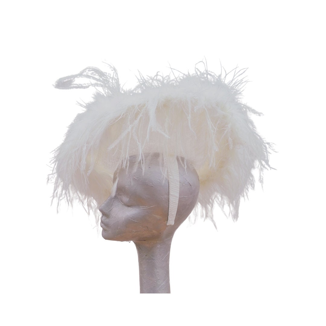 Giselle Ivory Saucer fascinator with Ivory Ostrich Feathers