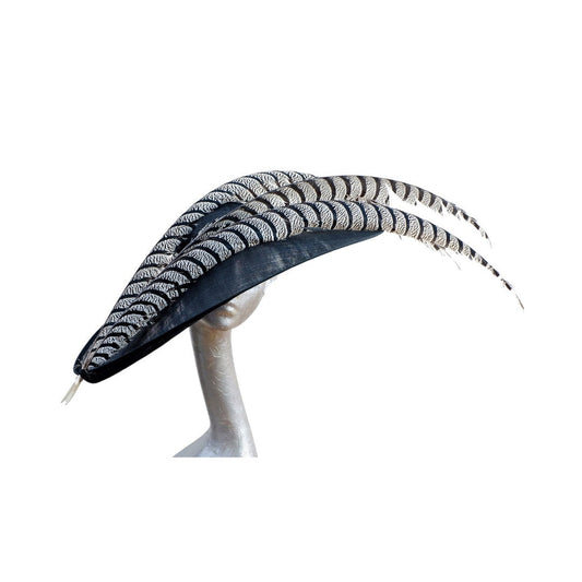 Roxy - Extra large Black Hat with 45" Off White & Black Lady Amhurst feathers