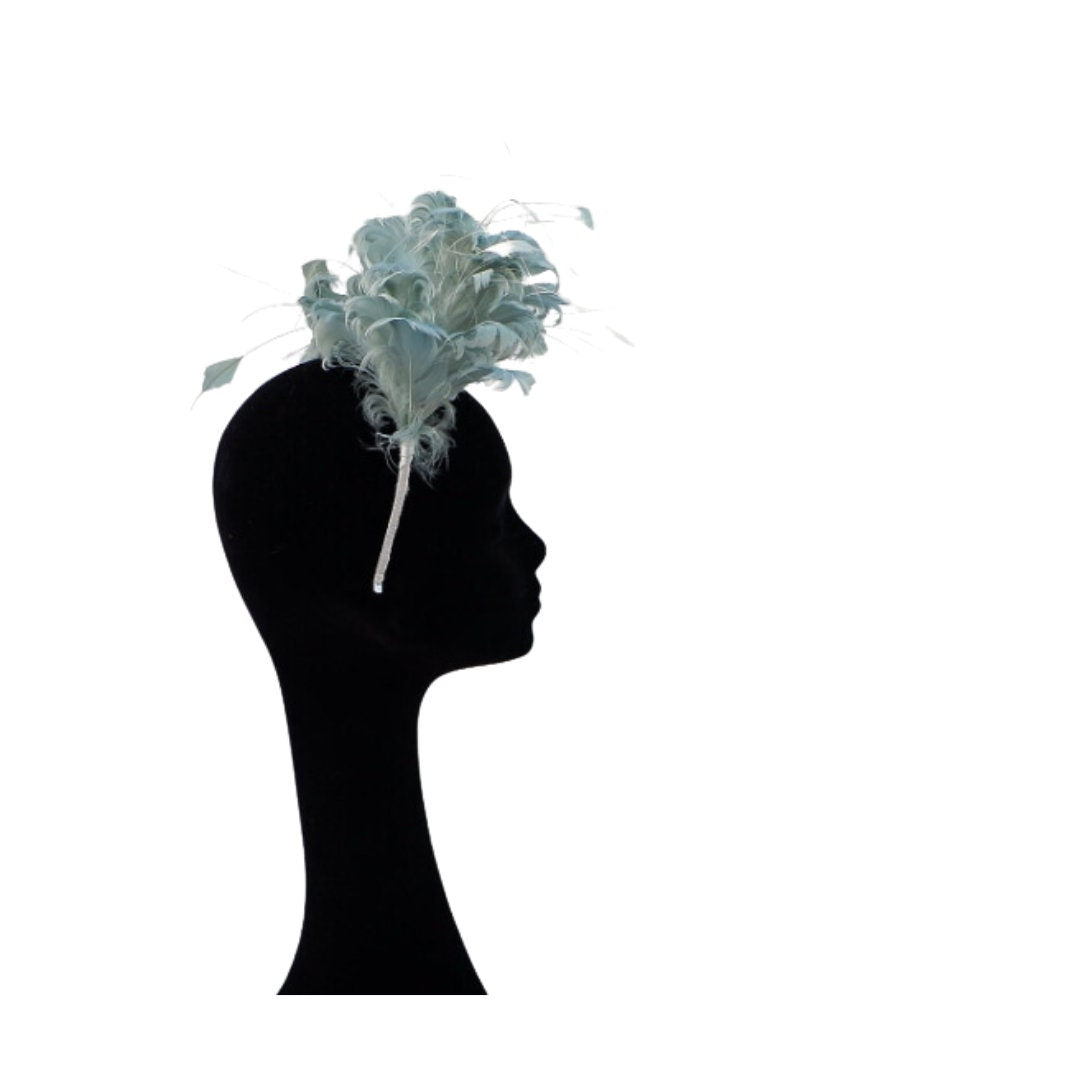 Beautiful Curled feather fascinator in Sage green by Hats2go