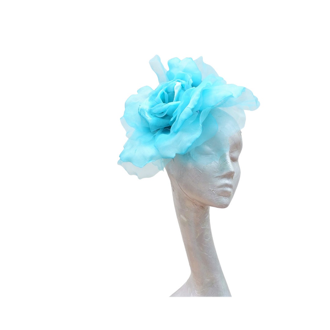 Ava--- Turquoise silk/organza 12" flower fascinator