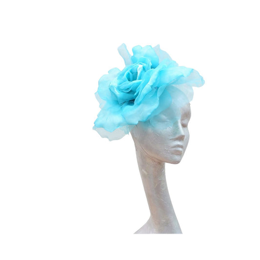 Ava--- Turquoise silk/organza 12" flower fascinator