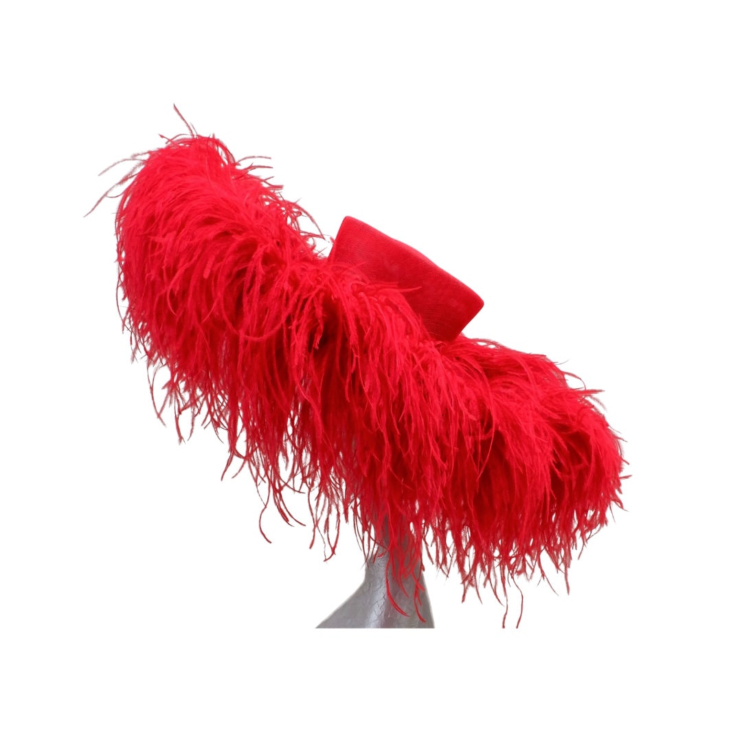 Emma - Extra large Hat with Ostrich feather boa in Two tone red By Hats2go