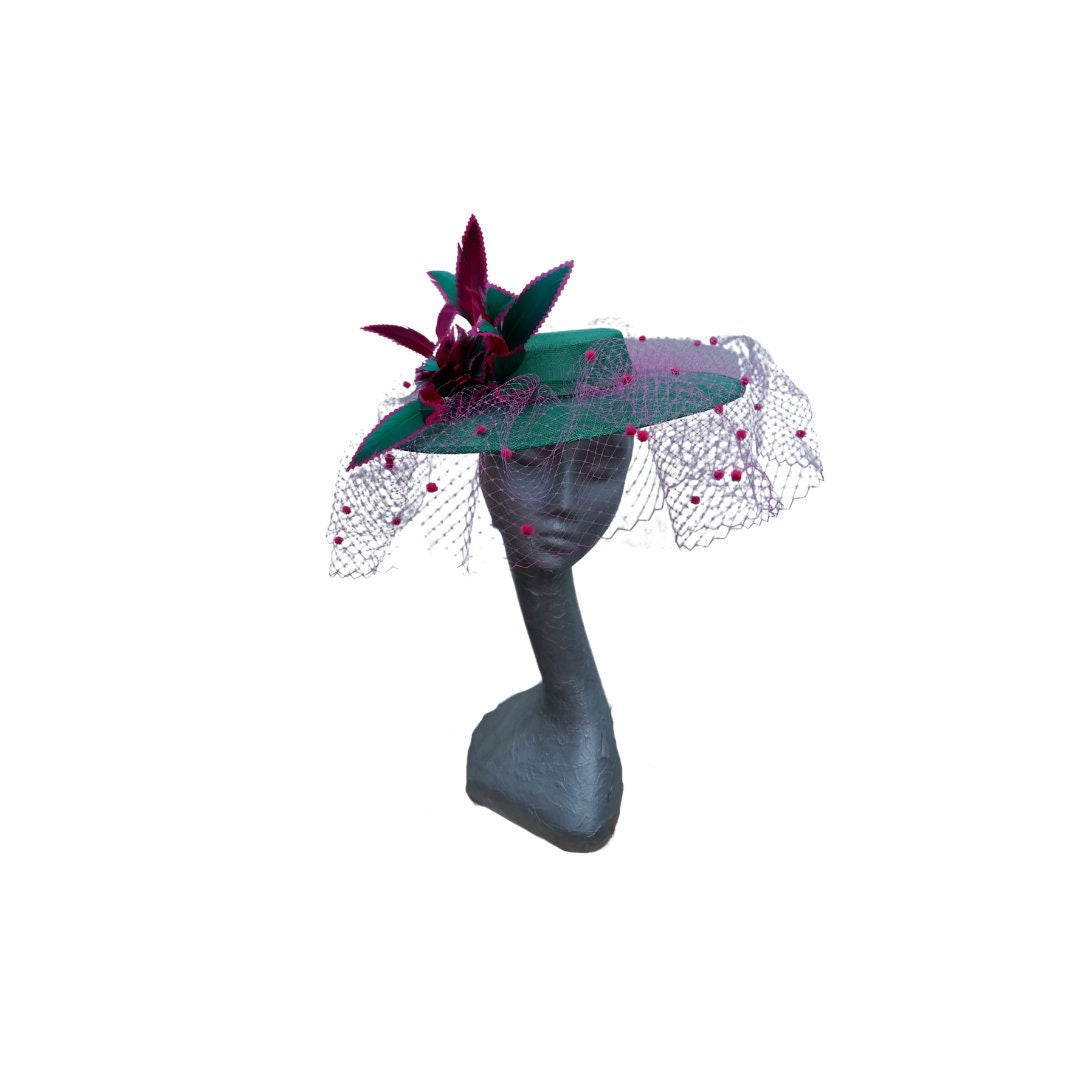 Katie - Emerald Green & Hot pink Boater