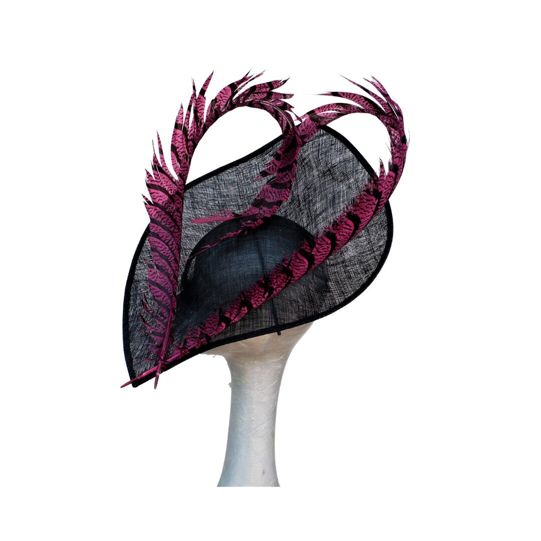 Amore - Black Pointed Hatinator with 94cm Fuchsia & Black Lady Amherst Pheasant Feathers