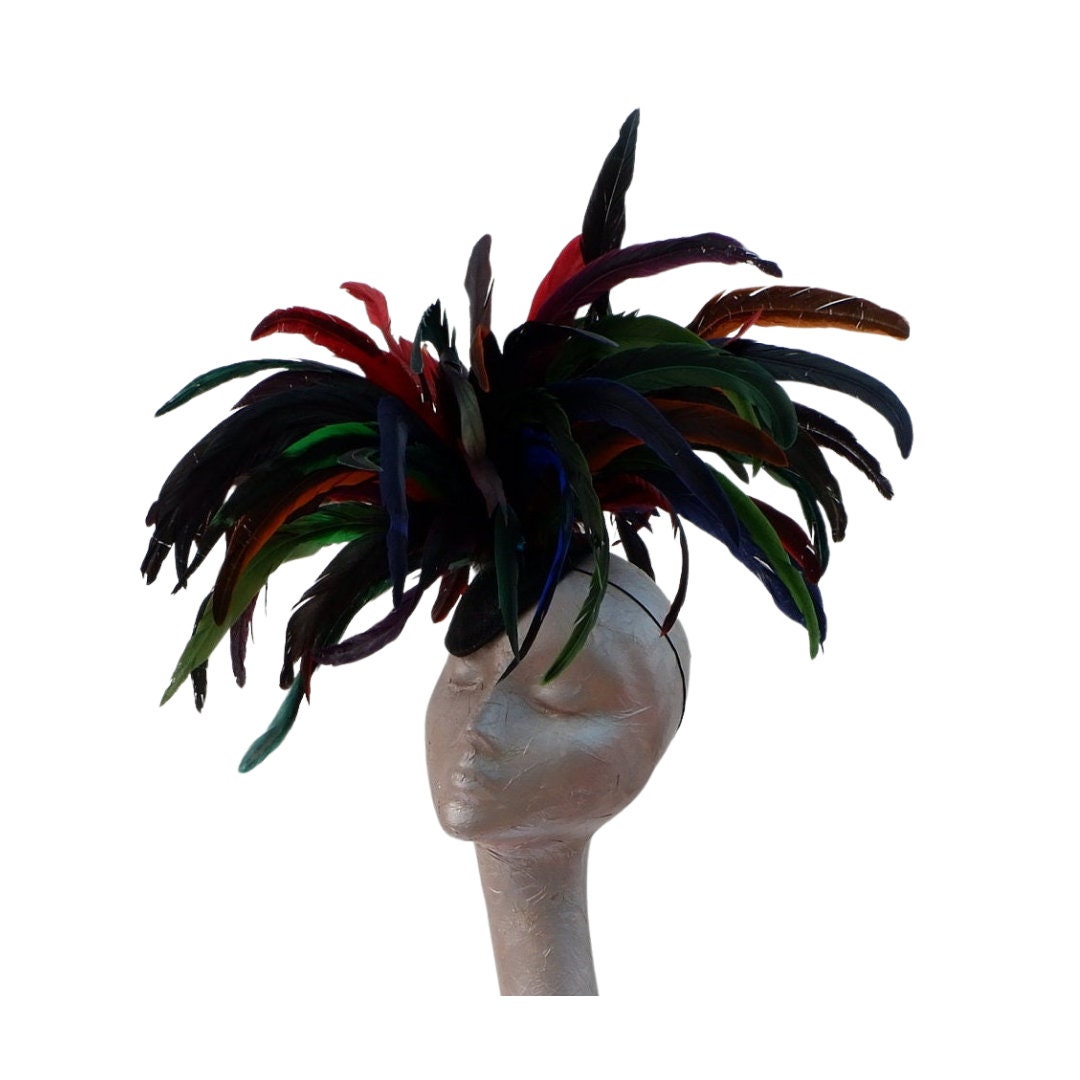 Carnival  - Stunning Multicoloured Burlesque feather fascinator/hatinator by Hats2go