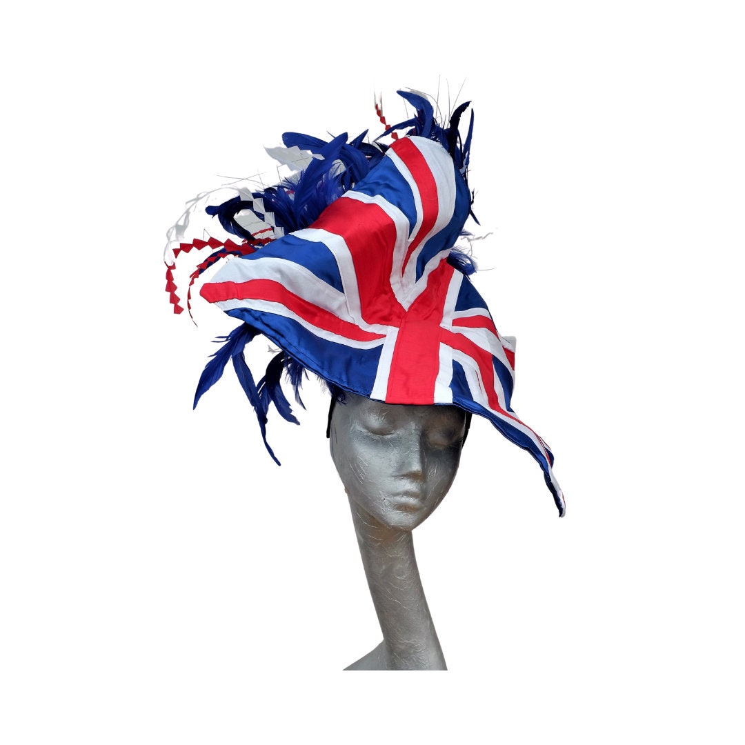 Union Flag - Red, White & Blue Silk and Feather Hatinator Royal Ascot Jubilee showpiece 2022