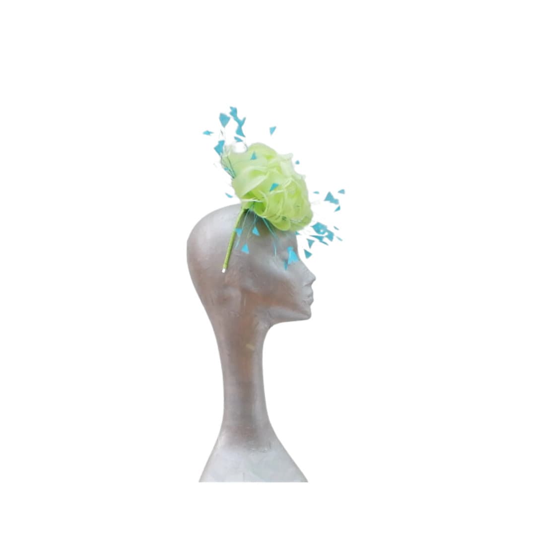 Immy - Beautiful feather fascinator in Lime Green & Turquoise