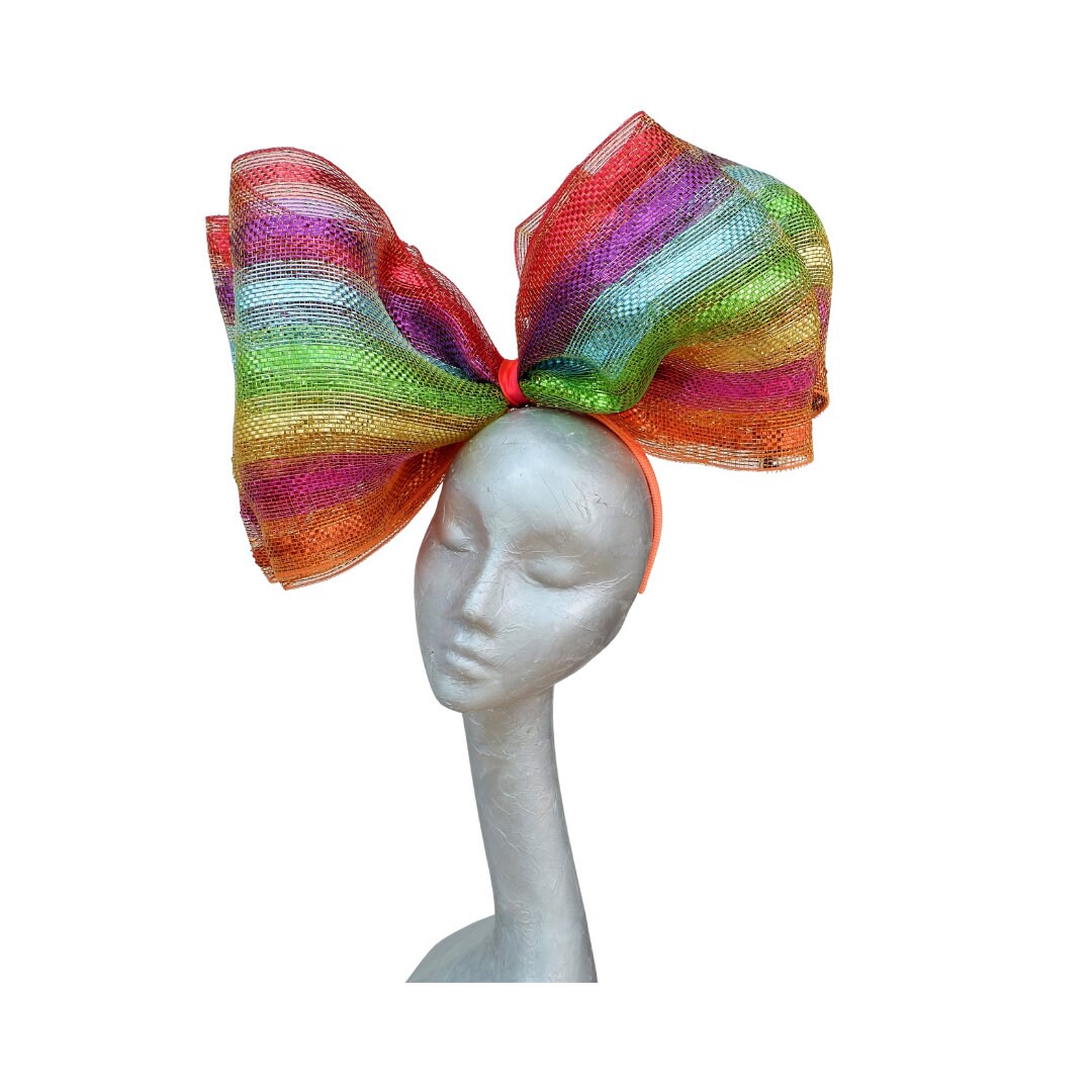 Fran - Rainbow Deco Poly Mesh triple Giant bow Fascinator