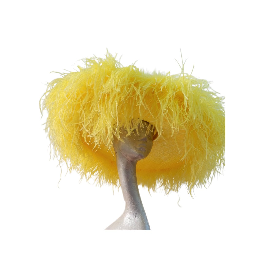 Emma - Extra large Hat with Ostrich feather boa in Yellow