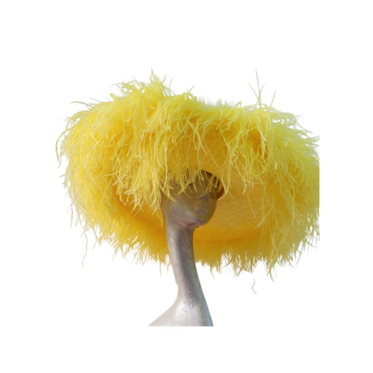 Emma - Extra large Hat with Ostrich feather boa in Yellow