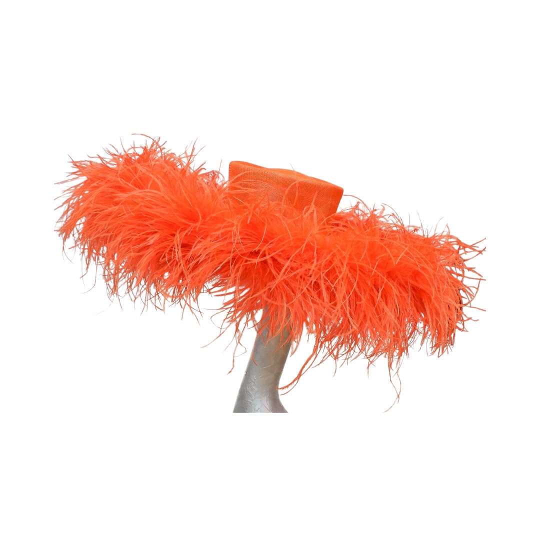 Emma - Extra large Hat with Ostrich feather boa in Orange